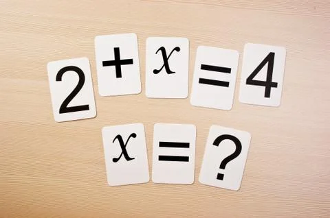 School card  with math problems on the table Stock Photos