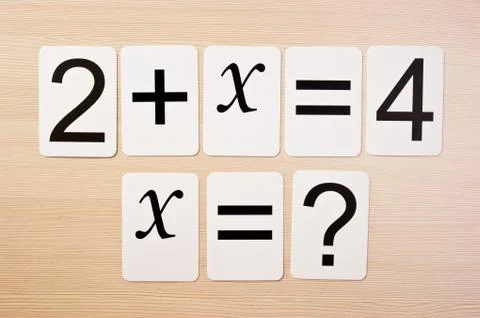 School card  with math problems on the table Stock Photos