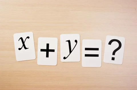 School card  with math problems on the table 스톡 사진