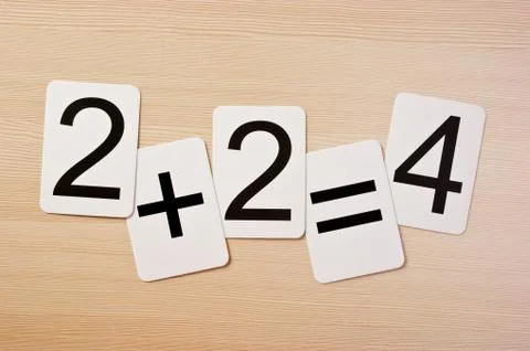 School card  with math problems on the table Stock Photos