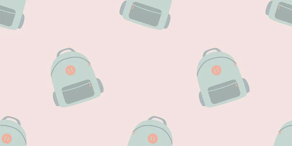 School cartoon pattern with flat colorful backpacks and rucksacks. Isolated.. Stock Illustration
