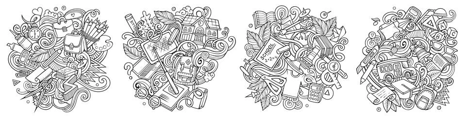School cartoon vector doodle designs set. Stock Illustration