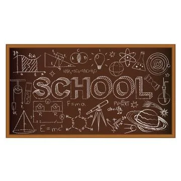 School chalk board. Set of school doodles on brown background. Vector Stock Illustration