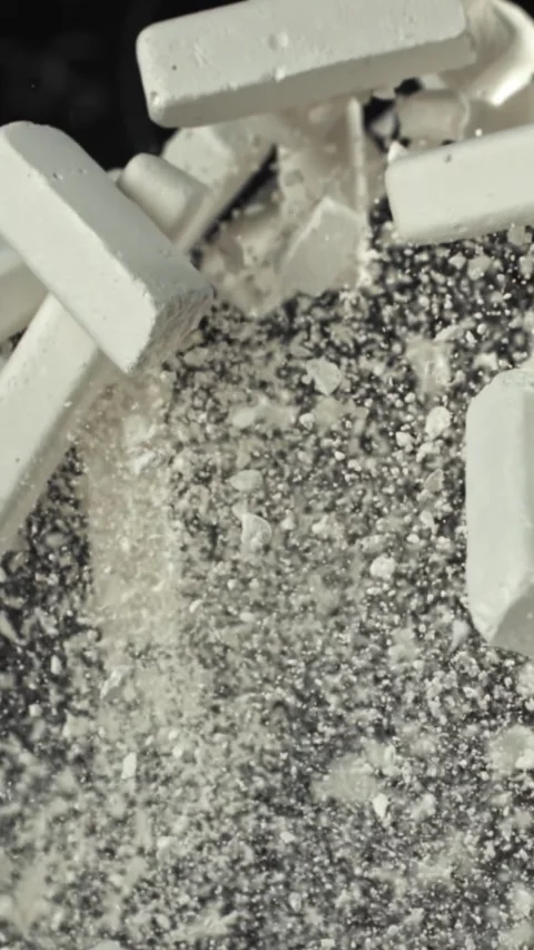 School chalk flies against the background of the blackboard. Filmed on a high Stock Footage 335371502