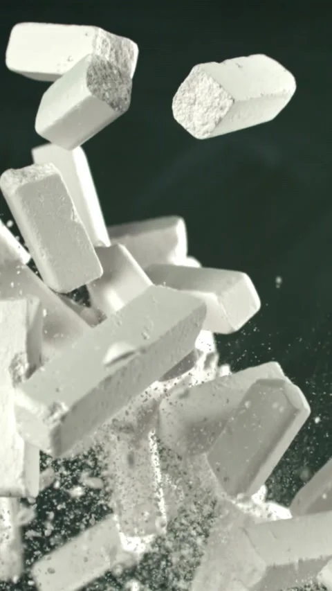 School chalk flies against the background of the blackboard. Filmed on a high Stock Footage 335374221