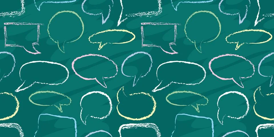 School chalk speech bubble text boxes seamless pattern with crayon texture on Illustrazione stock