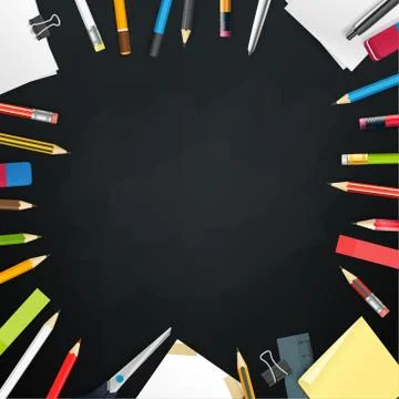 School chalkboard with different objects. Vector frame for a text Stock Illustration