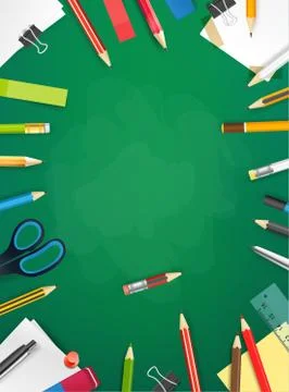 School chalkboard with different objects. Vector vertical illustration Stock-Illustration