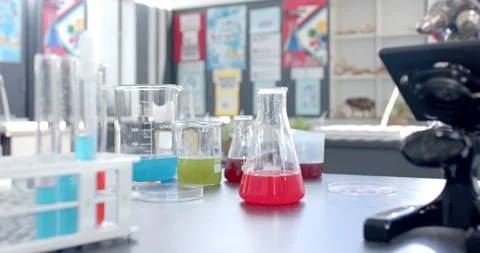 A school chemistry lab is bustling with activity Stock Footage 300422287
