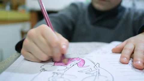 School child boy doing homework at home,home schooling,family education Stock Footage 147293220