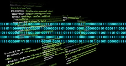 In school, child learning programming with binary code and animation on screen Stock Footage 304840033