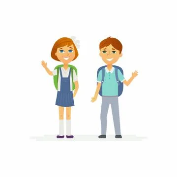 School Children - characters of happy boy and girl Stock Illustration