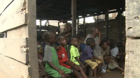 School Children class, Makoko floating slum Stock Footage 38387059