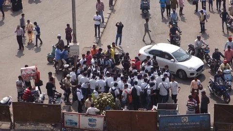 School children gather in front of Charminar in Hyderabad,India Stock Footage 83642658
