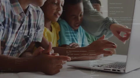 In school, children learning coding by programming animation on laptop Stock Footage 303685182