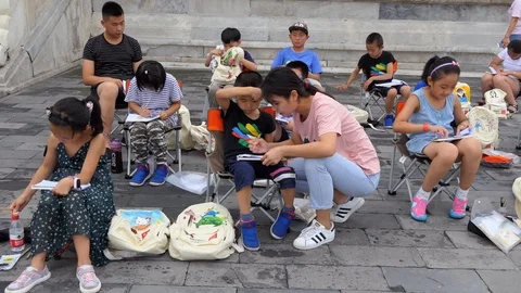 School Children Learning How To Draw And... | Stock Video | Pond5