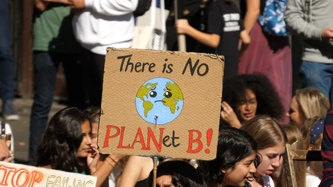 School Children protesting by Blocking road at Climate Change March 库存影片 116384384