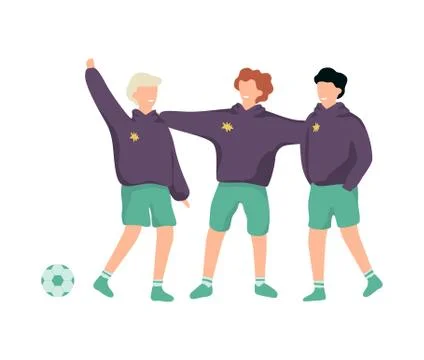 School children standing in sports uniform. Young football Stock Illustration