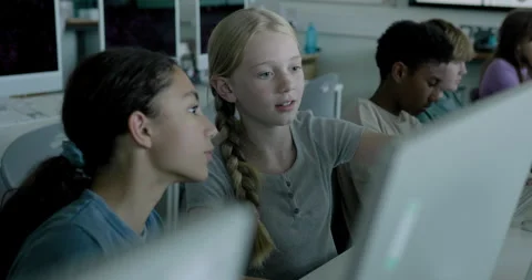 School Children in STEM Computer Classroom Stock Footage 286055655