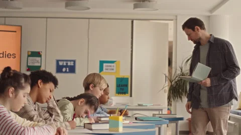 School Children Taking Test in Class Stock Footage 197788764