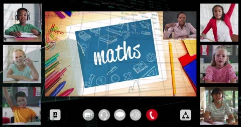 In school, children using animation for online math class with colorful Stock Footage 305728489
