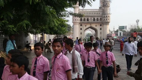 School children visit Charminar Stock Footage 105003144