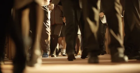 School Children walking down aisle of Church hall Stock Footage 114079254