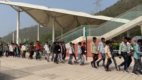 School children walking in queue to school (Indian children). Stock Footage 272605791