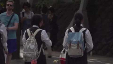 School Children Walking, Tokyo Stock Footage 74168459