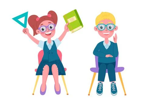 School children,pupils, cute characters. Vector illustration in flat style Illustrazione stock