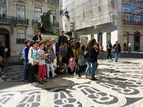 A school class visits Lisbon Stock Photos