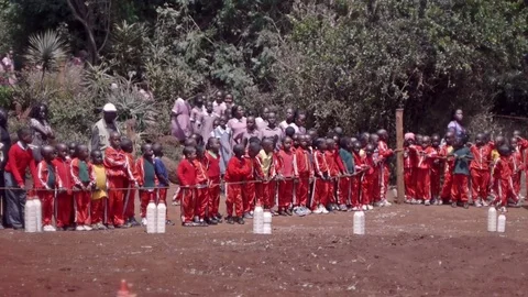 School classes from Nairobi at Elephant orphanage Nairobi Video stock 81366153