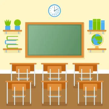 School classroom with chalkboard vector flat Stock Illustration