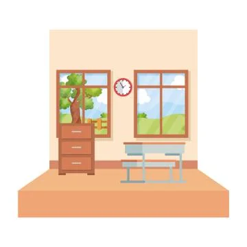 School classroom with drawer and window Stock Illustration