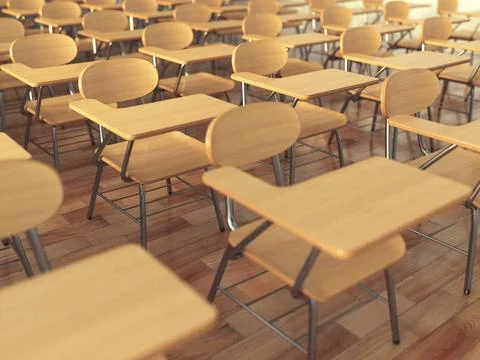 School classroom with empty school chairs and blackboard. Back to school c... Stock Photos