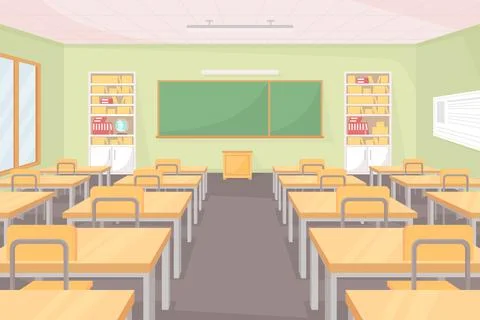 School classroom flat color vector illustration Stock Illustration