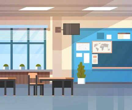School Classroom Interior Board Desk Over Window Background Stock Illustration
