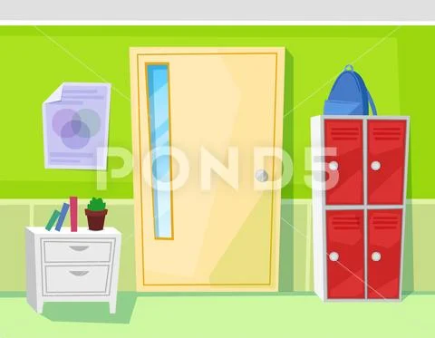 School Classroom Interior Door and Lockers Vector Stock Illustration