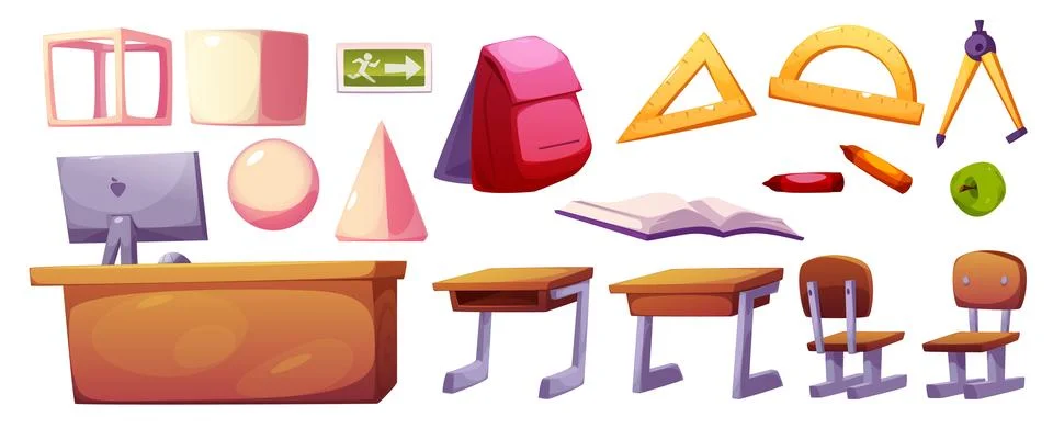 School classroom interior elements set Stock Illustration