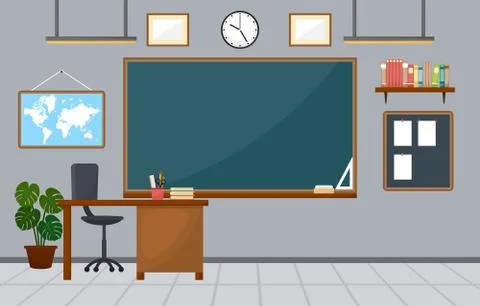 School Classroom Interior Room Blackboard Furniture Flat Design Vector Stock Illustration