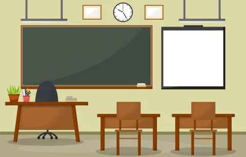 School Classroom Interior Room Blackboard Furniture Flat Design Vector Stock Illustration