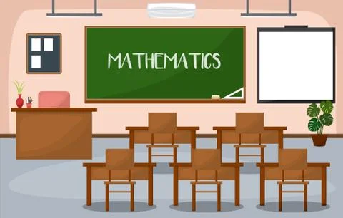 School Classroom Interior Room Blackboard Furniture Flat Design Vector Stock Illustration