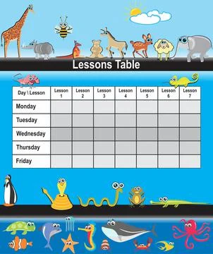 School classroom lessons table animals surroundings back to school concept Stock Illustration