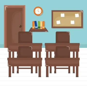 School classroom with schooldesks scene Stock Illustration