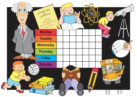 School classroom timetable amazing drawing surroundings back to school concept Stock Illustration