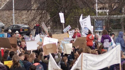 School Climate Strikes Crowd Edinburgh Stock Footage 105380466