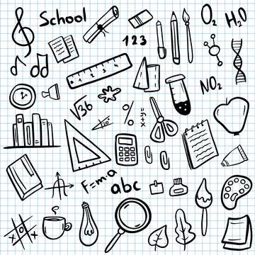 School clipart. Hand drawn Vector doodle school icons and symbols. Back to Stock-Illustration