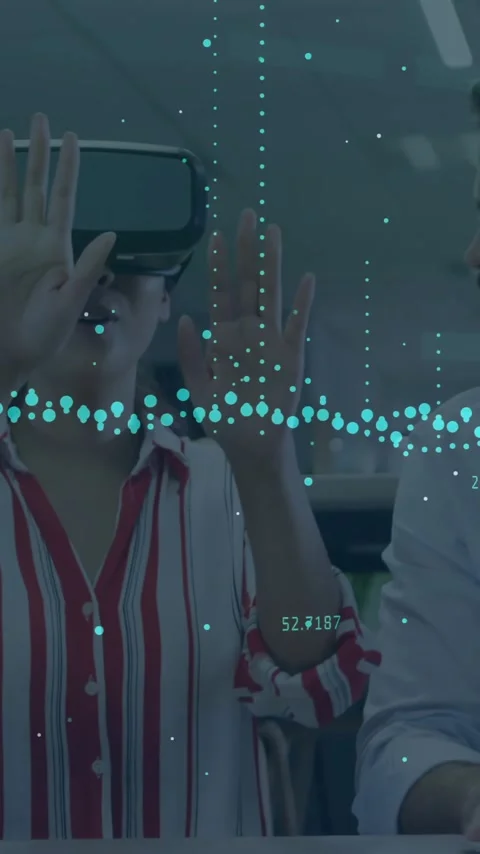 In school, colleagues collaborating using animation for virtual reality data Stock Footage 319811623