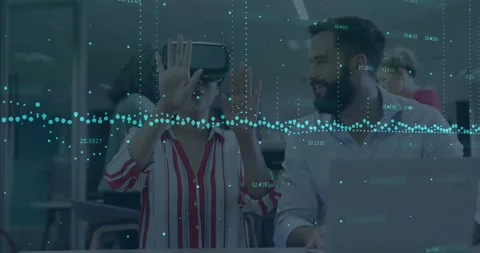 In school, colleagues collaborating using animation for virtual reality data Stock Footage 329694368