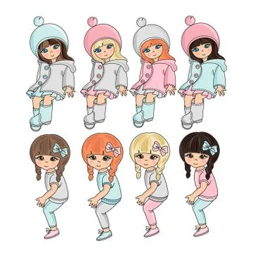 School Color Vector Illustration Set SCHOOL CHILDREN Illustrazione stock